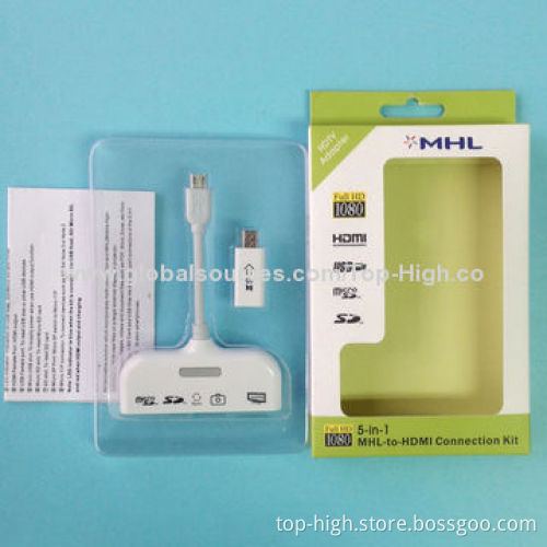 Micro 5pin/11pin MHL to HDMI converter cable, with SD/TF/USB and micro USB charging port, patent
